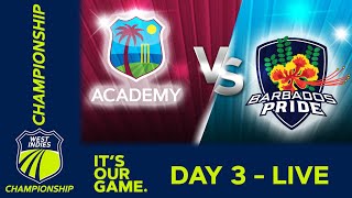 🔴 LIVE WI Academy v Barbados  Day 3  West Indies Championship 2024  Friday 19th April [upl. by Huebner308]