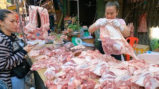 Market Food Scenes Orussey Market  Fresh Pork Meat Fish amp Vegetables  Khmer Market [upl. by Ylenats256]