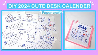 How to make cute desk calendar 2024 DIY happy new year calendar DIY paper calendar  cute craft [upl. by Anilatak]