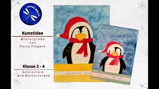 Wintergrüße von Percy Pinguin  Kunstidee für die Grundschule by Lernlibelle [upl. by Atteiluj]