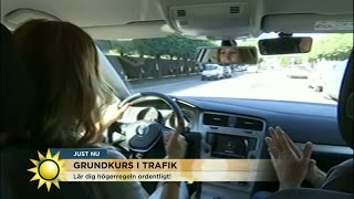 Maria Forsblom på grundkurs i trafiken  Nyhetsmorgon TV4 [upl. by Ynnij645]