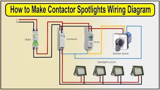 How to Make Contactor Spotlights Wiring Diagram  wire up a lighting contactor [upl. by Niawat]