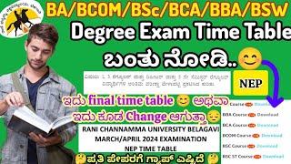 Rani Channamma University Degree EXAM Time Table 2024  1st3rdamp5th Sem  Final time table [upl. by Carrel]