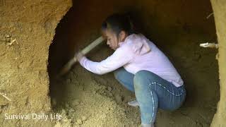 TIMELAPSE Building a complete Underground shelter in the Forest Camping Bushcraft Hut Cooking [upl. by Sidnala]