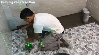 Construction Techniques For Installing Beautiful Bathroom Tiles And Accurate Bathroom Floor [upl. by Yendys612]