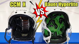 CCM Super Tacks X Helmet vs Bauer Hyperlite Hockey Helmet  Which is better [upl. by Annayak]