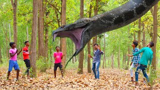 Anaconda Snake Attack On Village Boy In Forest [upl. by Knobloch924]