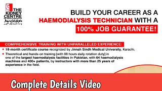 Haemodialysis Technician Course Recognized by Jinnah Sindh Medical University Karachi Free Course [upl. by Beeck]