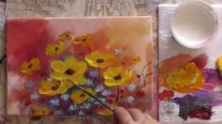 Рисуем акрилом цветы Спонтанный букет Draw acrylic flowers [upl. by Naujyt64]