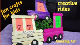 Ice cream sticks rides Fun crafts for kids  kids crafting fun with ice cream sticks [upl. by Eiggem]