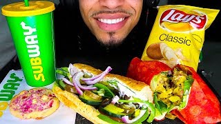 ASMR SUBWAY MUKBANG  EATING 6 INCH TUNA SUB amp WRAP LAYS CHIPS COOKIE BIG BITES  NO TALKING [upl. by Vani]