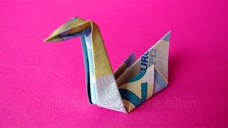 Geldschein falten Schwan Ideen zum Geldgeschenke basteln  Origami Tier falten mit Geld [upl. by Khalsa266]