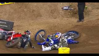 Ken Roczen Crashes into Cooper Webb San Diego Monster Energy Supercross 2018 [upl. by Chandal]