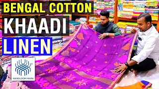 100 Pure Khadi amp Linen Saree Manufacturer  Bengal Cotton Saree Wholesale  Handloom Mark Certified [upl. by Kcirdnek]