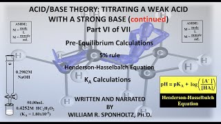 AcidBase Theory Part VI Titration of Weak Acid with Strong Base Continued English [upl. by Natsirt552]