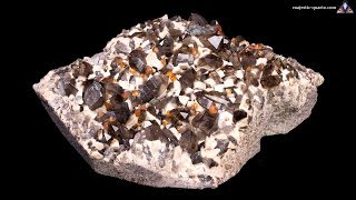 M371  Spessartite Garnets with Smoky Quartz on Feldspar [upl. by Gladdie]