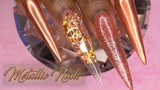 Acrylic Nails Tutorial  How To Metallic Copper Nails with Nail Forms  Encapsulated Gears Steampunk [upl. by Araeit318]