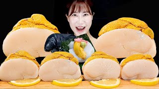 대왕 통관자회 💛성게알 한가득 올려서 먹방ft 관자회 샐러드 Giant Raw Scallops Sashimi  Sea Urchin MUKBANG [upl. by Brittne]