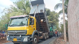 VOGELE SUPER 1400i making New Tarbitumen RoadBharat Benz 2823 Tipper [upl. by Aicad232]