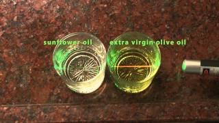 Green laser turns red in extra virgin olive oil HD 1080 [upl. by Nylarej795]