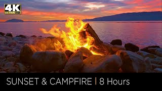 8 Hours of Relaxing Campfire by a Lake at Sunset in 4k UHD Stress Relief Meditation amp Deep Sleep [upl. by Rosabelle428]