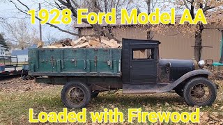 1928 Ford Model AA 15 ton truck loaded down with firewood for the winter [upl. by Ivatts275]